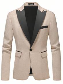 Calvornis Men's Casual Business Commute Two-Tone Collar Blazer - Apricot - View 4