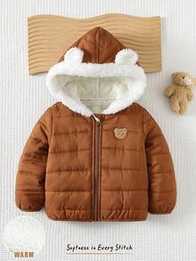 Cozy Pixies 男宝宝卡通熊耳朵连帽保暖长袖夹克 - 棕色 - 查看 3