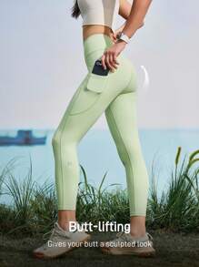 In My Nature Solid High Waist Pocket Fashion Skinny Outdoor Capri Pants - Green - View 5