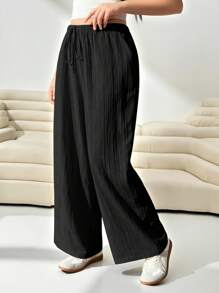 SHEIN EZwear Women's Plus Size Loose Apricot Wide-Leg Woven Pants