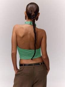 MUSERA Áo kiểu yếm cổ yếm bất đối xứng màu xanh lá cây, lãng mạn cho kỳ nghỉ xuân, lễ hội Ibiza, đi chơi, mùa xuân hè. - màu xanh lá - Xem 2