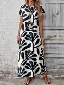 EMERY ROSE Casual Minimalist Multi-Pattern Fit Flower & Retro Print Dress For Women, Versatile Spring/Summer Floral Print Maxi Dress Boho Suitable For Going Out Chic Dress - Multicolor - View 3