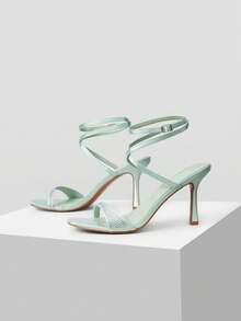 MOTF PREMIUM GIÀY CAO GÓT MŨI TRÒN ĐÁ NHỰA ĐÁ MÀU XANH LÁ CÂY CHO NỮ, THỜI TRANG & ĐA NĂNG CHO MÙA HÈ - Màu xanh Bạc hà - Xem 3