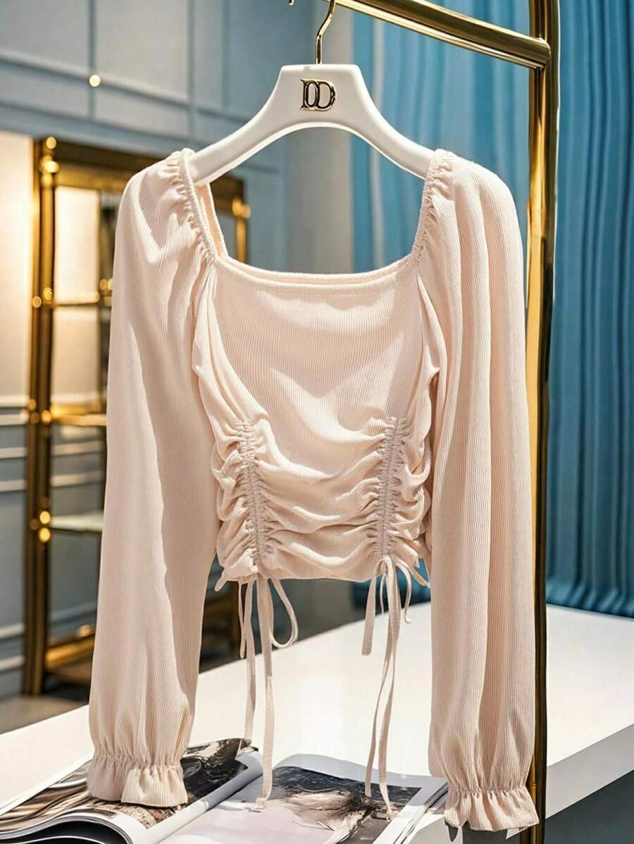 Franclia Camiseta de manga larga con cuello cuadrado para mujer, nueva llegada de otoño, conjuntos casuales, ropa de primavera para la universidad, ropa de otoño para mujer