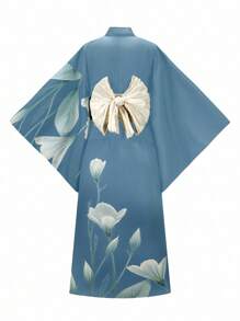 Irokai 日本女性印花传统和服浴衣，夏季节日 - 霧霾藍 - 查看 2