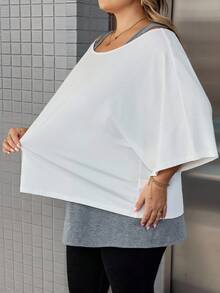 SHEIN CURVE+ Curves 大码/学校服装/返校服装/返校大码女式休闲两件套西装、背心和露肩上衣两件套西装、女式夏季两件套西装、外出上衣、女式夏季服装、露肩上衣、可爱上衣、可爱夏季上衣、大码女式上衣、女式夏季上衣、大码基本款上衣、宽松大码上衣、女式半袖上衣 - 彩色 - 查看 9
