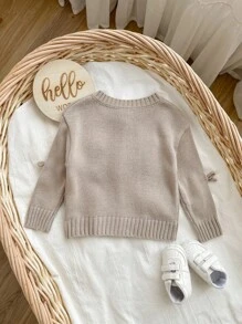 SHEIN Babygirl 杏色蝴蝶结针织开衫，百搭秋冬 - 杏色 - 查看 2