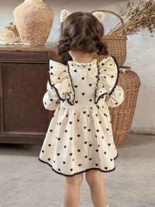 LMoss Kids 女婴心形图案荷叶边圆领梭织连衣裙 - 彩色 - 查看 2