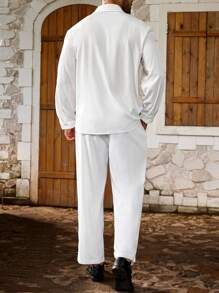 Manfinity Homme Camisa de manga larga de unicolor casual para hombre talla grande, otoño - Blanco - Ver 5
