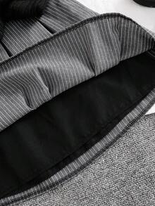 Tween 女童休闲基础款校园/通勤长袖羊毛罗纹 T 恤 + 条纹迷你裙 2 件套服装，秋冬秋季 - 黑色 - 查看 4