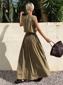 Livesso 2件套女士夏季无袖宽松背心和裙子套装