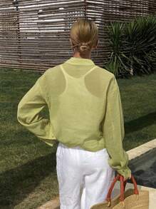 Livesso Women Casual Outdoor Solid Color Loose Stand Collar Long Sleeve Jacket, Thin Summer Windbreaker - Green - View 2