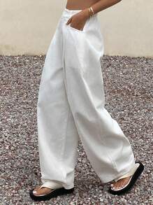 Livesso 女士宽松休闲白裤，开学季新品，秋季，教师裤 - 白色 - 查看 3