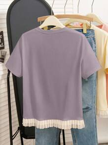 INAWLY Plus Size Women Fashion Tassel Trim T-Shirt For Summer - Purple - View 2