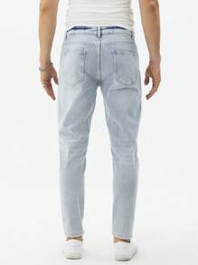 Manfinity Homme Jeans casual da uomo di strada con vestibilità slim e bassa elasticità, in blu denim