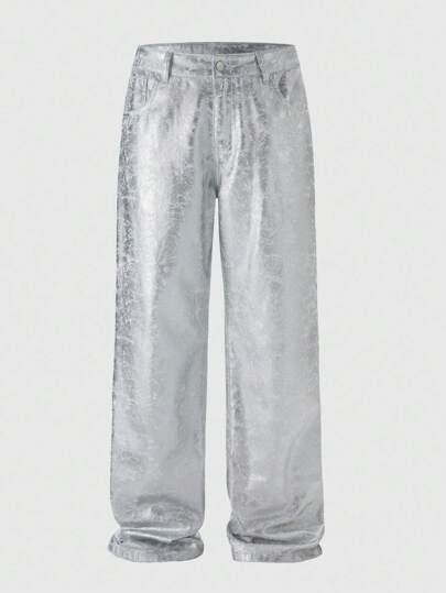 Street Life Men's Metallic Effect Straight Leg Jeans