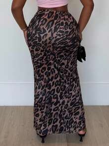 Alexandranx 優雅海灘度假豹紋彈性針織女人魚裙，緊身款式，具彈性腰帶 - 彩色 - 查看 5