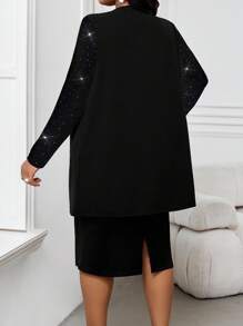 SHEIN Lady 2025 New Spring And Summer Casual Elegant Black Plus Size Coats Autumn Women's Wedding Guest Women's Back To School Autumn Women's Teacher's Business Casual Women's Office Wear Women's Elegant Work Coat Women's Teacher Vintage Jacket - Black - View 2