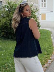 Jeta Ari Women's Denim Vest With Bow Decoration - Dark Wash - View 2