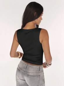 SHEIN BAE Women's Solid Color Beaded Connection Slim Fit Cropped Camisole