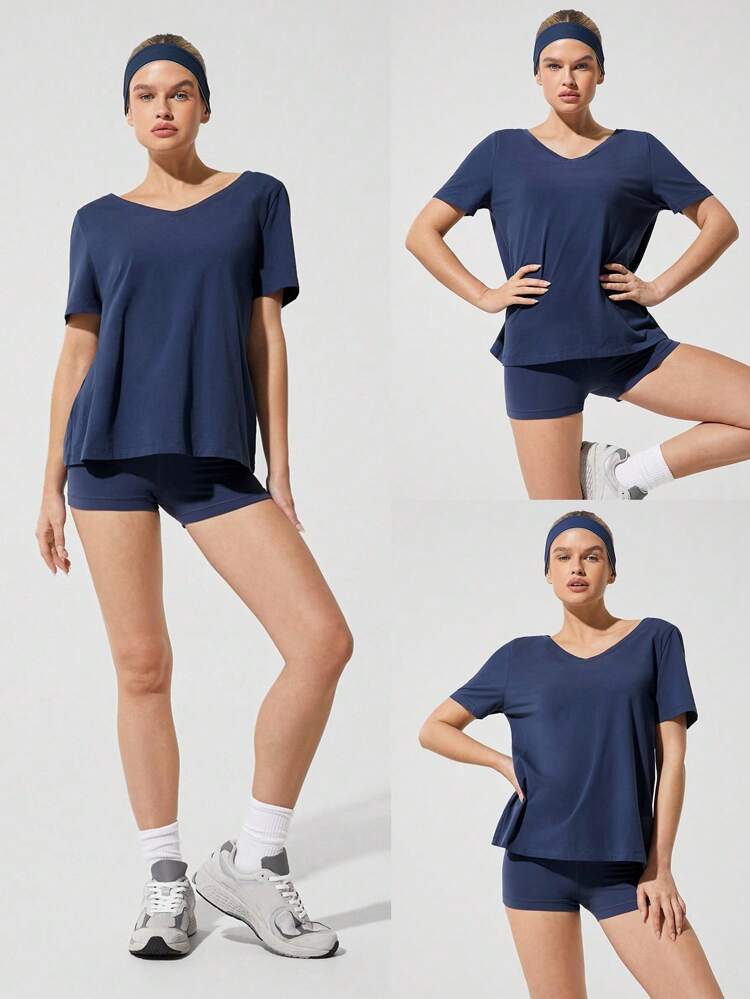 Pima Cotton Laid Back Soft Stretchy Breathable Regular Fit Hip Length V-Neck Tee Daily Casual Wear