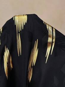 Florisole Women's Elegant Flowy Gold Foil Brush Lantern Sleeve Dress Black And Gold Maxi Dress Long Black Dress With Gold Print Fall Cloth For Women