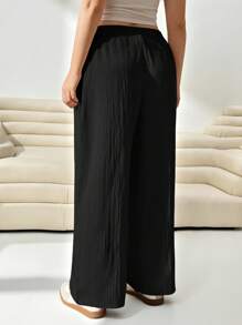 SHEIN EZwear Women's Plus Size Loose Apricot Wide-Leg Woven Pants