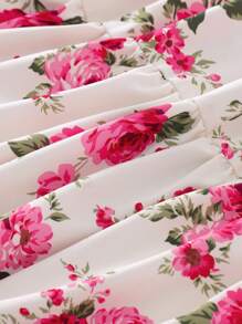 Teen GirlFloral All Over Print Short Sleeve Shift Dress - Multicolor - View 5