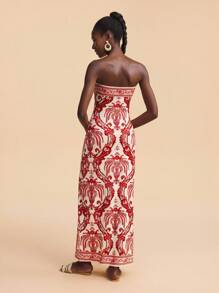 Travachic 女士多色印花露肩度假连衣裙 - 紅白色 - 查看 2