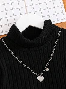 Tween 女童休闲基础款校园/通勤长袖羊毛罗纹 T 恤 + 条纹迷你裙 2 件套服装，秋冬秋季 - 黑色 - 查看 5