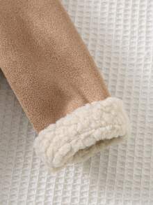 Cozy Pixies Baby Girl Suede Thermal Lined Contrast Color Long Sleeve Hooded Cardigan, Casual & Versatile In Fall/Winter