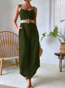 Breezaya Mono holgado de mujer con tirantes de espagueti, asimétrico y de punto en un solo color para vacaciones