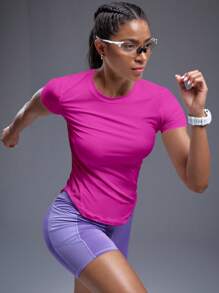 Powerista 透气柔软运动T恤紧身衣健身房女士衬衫 - 玫紅色 - 查看 3