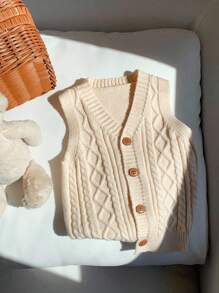 SHEIN Baby/Toddler Unisex Sleeveless V-Neck Knit Cardigan Vest, Soft, Comfortable, Versatile For Casual Wear, Suitable For Indoor, Outdoor, Daily, Sports, Play, Party, Photo Shoot, Festival, Halloween, Spring/Summer/Autumn/Winter Fall