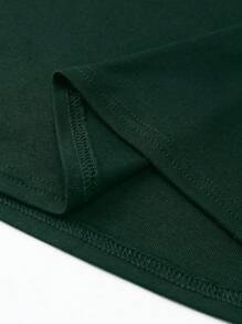 Jouncy Camiseta de cuello redondo ajustada verde oliva sólida para mujer - Verde Oscuro - Ver 6