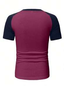 EURMUSE Camiseta de manga raglán con bloques de color 100% algodón para hombre - Burdeos - Ver 2