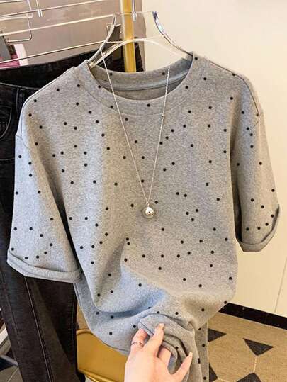 SHEIN 女士波尔卡圆点随机印花常规短袖圆领 T 恤