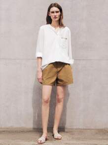 TrendSteals Women's Embroidered Linen Casual/Work Shirt With Small Stand Collar And Long Sleeves - White - View 8