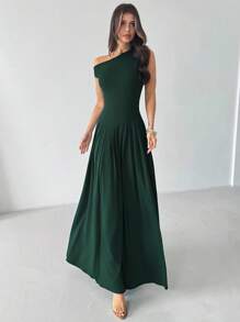 Firerie Abito midi in maglia con scollo a V, arricciatura in vita e orlo asimmetrico, taglie forti, casual ed elegante, adatto per vacanze, attività all'aperto, vacanze, concerti, appuntamenti, feste formali, matrimoni, sensuale, elegante, pendolarismo, ritorno a scuola, spiaggia, ufficio, stile sirena, compleanno - Verde Scuro - Visualizzare 10