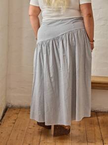 Aralina 曲线条纹不对称开斋派对长裙 - 黑與白 - 查看 5