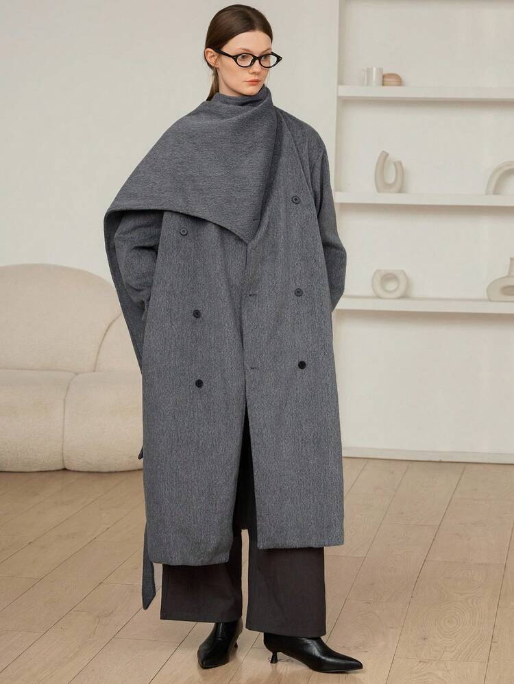 Women's Loose Business Casual Shawl Collar Overcoat, Elegant Mid-Length Outerwear Suitable For New Year, Christmas, Wedding, Party