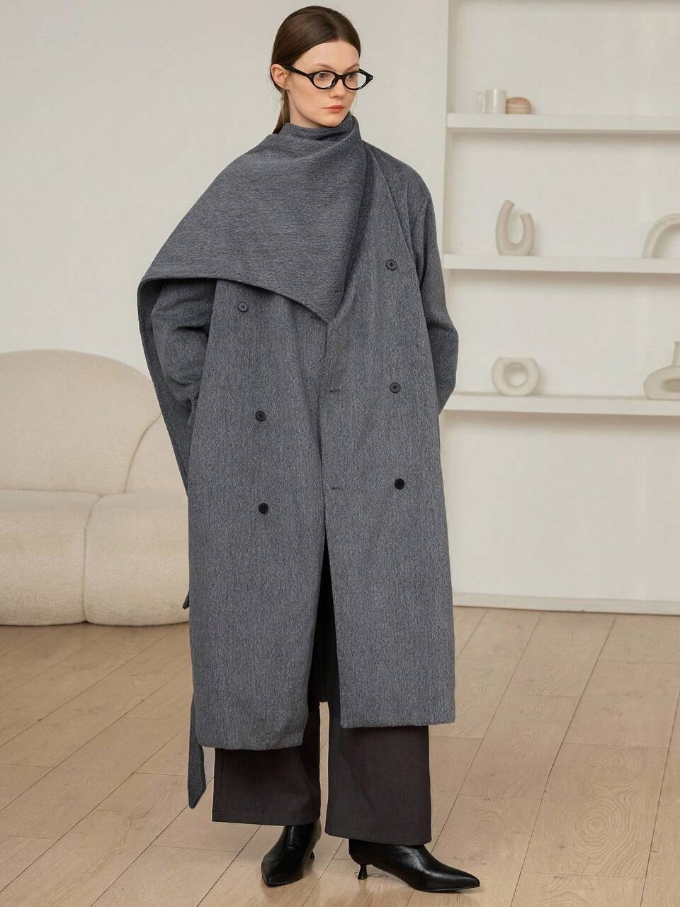 Women's Loose Business Casual Shawl Collar Overcoat, Elegant Mid-Length Outerwear Suitable For New Year, Christmas, Wedding, Party