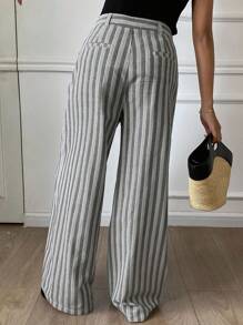 DAZY Pantalones anchos de pierna ancha a rayas holgados con cinturón para mujer, pantalones casuales de vacaciones para otoño