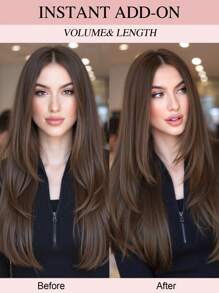 V Shape Clip In Hair Extension 100% Human Hair 1 Pc With 4 Clips Dark Brown Color Straight Hair For Women Easy To Style With Hair Curler And Straightener Invisible Suitable For Add Volume Lightweight All Day Wear