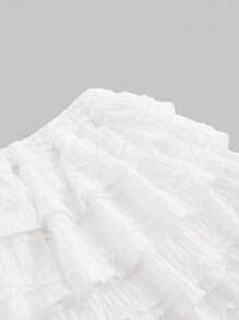 ROMWE Kawaii 白色 Y2K 纹理面料甜美蛋糕下摆拼接女式低腰迷你裙，适合多种场合，秋冬