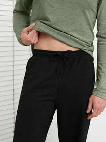 EURMUSE Conjunto de pijama con top de manga larga estampado y pantalón de unicolor para hombre - Verde militar - Ver 5