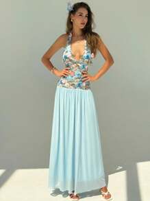 Aloruh 夏季度假婚礼派对露背系带紧身特殊面料长款 A 字型女式连衣裙 - 白色 - 查看 5