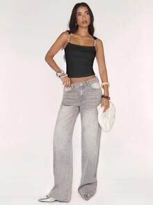 SHEIN BAE Women's Solid Color Beaded Connection Slim Fit Cropped Camisole