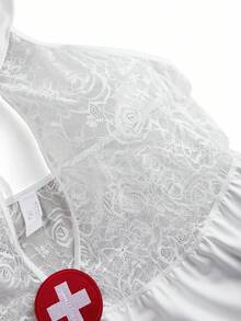 SHEIN Plus Size Sexy Lingerie Set (Dress & Nurse Hat, 2pcs) Floral Lace Costume