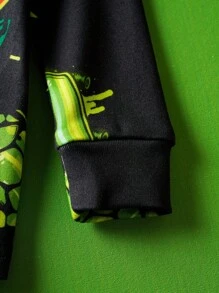 TEENAGE MUTANT NINJA TURTLES | SHEIN Young Boy Cartoon Turtle Pattern Black Tight-Fitting Long Sleeve T-Shirt & Pants Casual Pajama Set - Multicolor - View 8